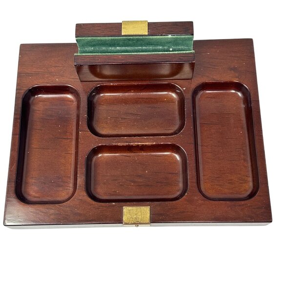 Vintage Bombay Wood Valet Dresser Desk Men's Organizer Mahogany Tray MCM - Picture 2 of 14